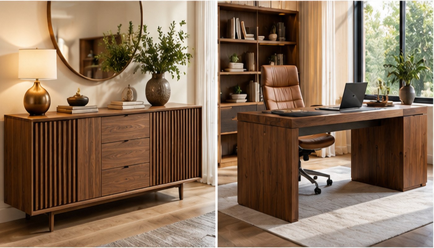 Inviting contemporary interior showing comfortable furniture and elegant natural materials